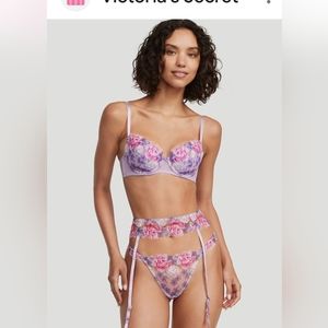 Victoria's secret floral embroidered pushup bra and matching cheekini panties